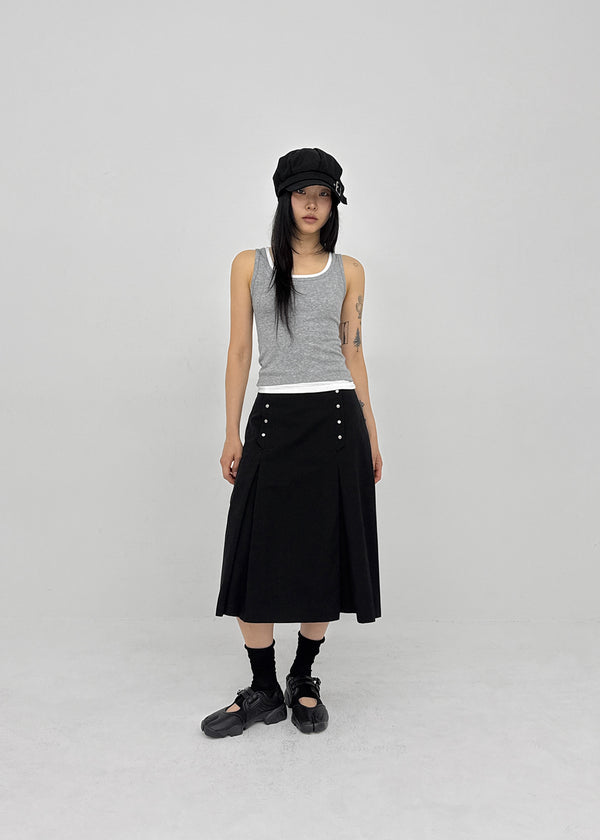 Romsha Snap Button Pintuck Midi Skirt