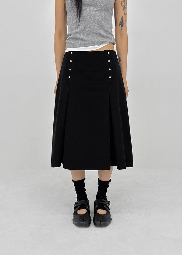 Romsha Snap Button Pintuck Midi Skirt