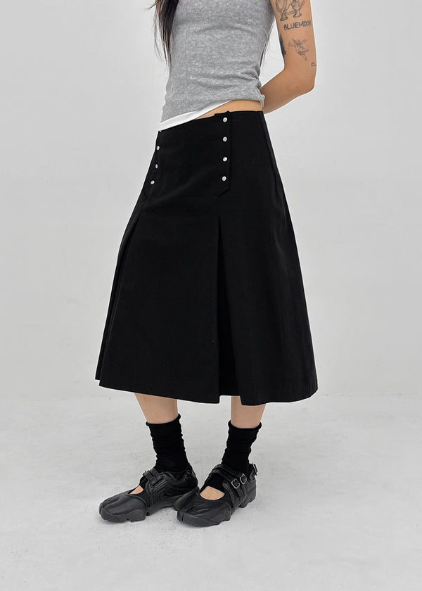 Romsha Snap Button Pintuck Midi Skirt