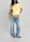 Ferrols Crop Color Off-shoulder Short Sleeve Tee