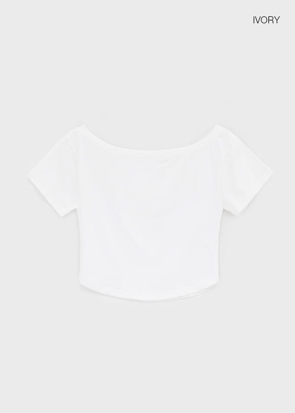 Ferrols Crop Color Off-shoulder Short Sleeve Tee