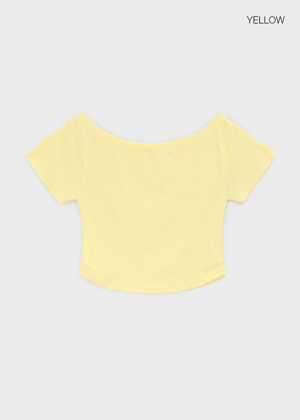 Ferrols Crop Color Off-shoulder Short Sleeve Tee