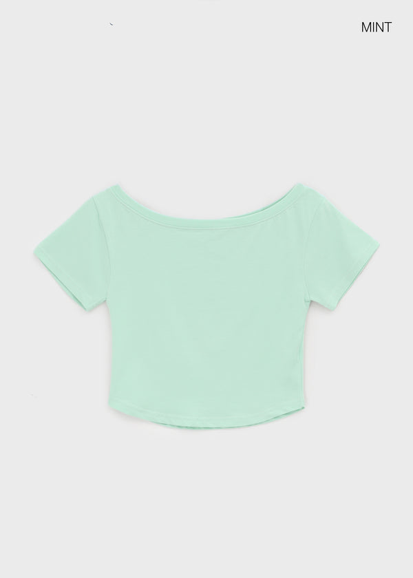 Ferrols Crop Color Off-shoulder Short Sleeve Tee