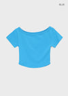 Ferrols Crop Color Off-shoulder Short Sleeve Tee