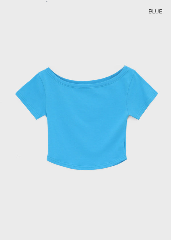 Ferrols Crop Color Off-shoulder Short Sleeve Tee