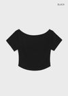 Ferrols Crop Color Off-shoulder Short Sleeve Tee