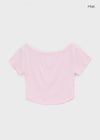 Ferrols Crop Color Off-shoulder Short Sleeve Tee