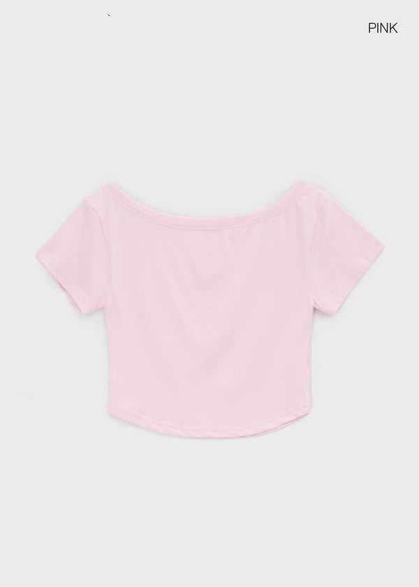 Ferrols Crop Color Off-shoulder Short Sleeve Tee