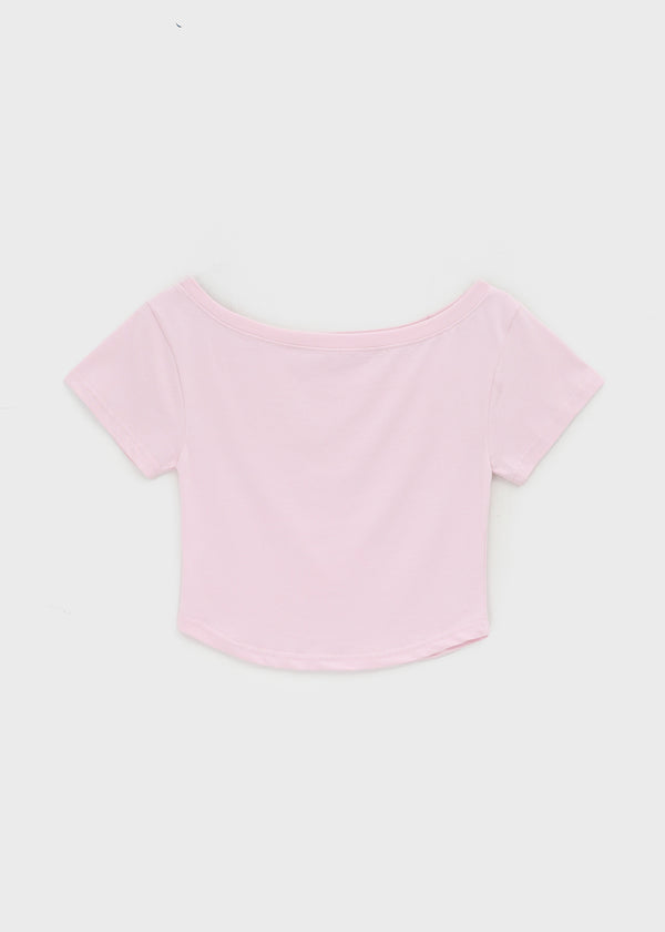 Ferrols Crop Color Off-shoulder Short Sleeve Tee