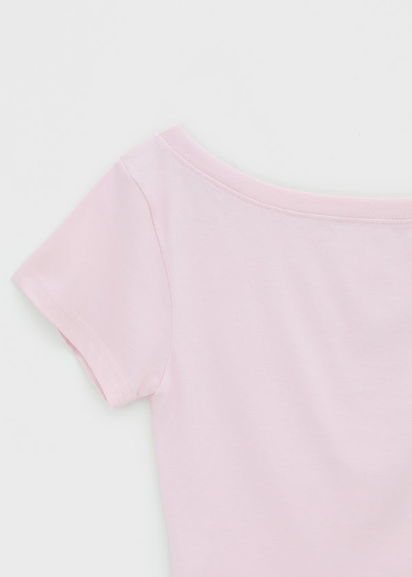 Ferrols Crop Color Off-shoulder Short Sleeve Tee