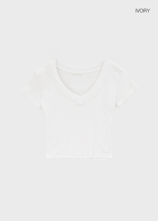 Colfer Deep V-neck Semi-crop Short Sleeve Tee