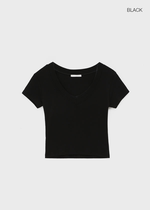 Colfer Deep V-neck Semi-crop Short Sleeve Tee