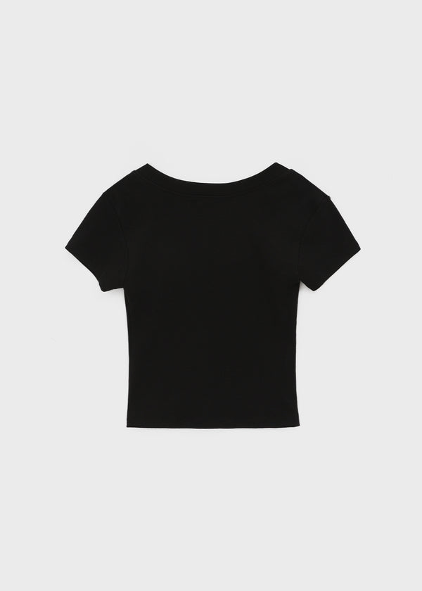 Colfer Deep V-neck Semi-crop Short Sleeve Tee