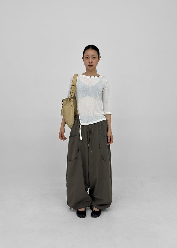 (UNISEX) Whittle Nylon Cut-out Wide Elastic Pants