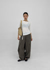 (UNISEX) Whittle Nylon Cut-out Wide Elastic Pants