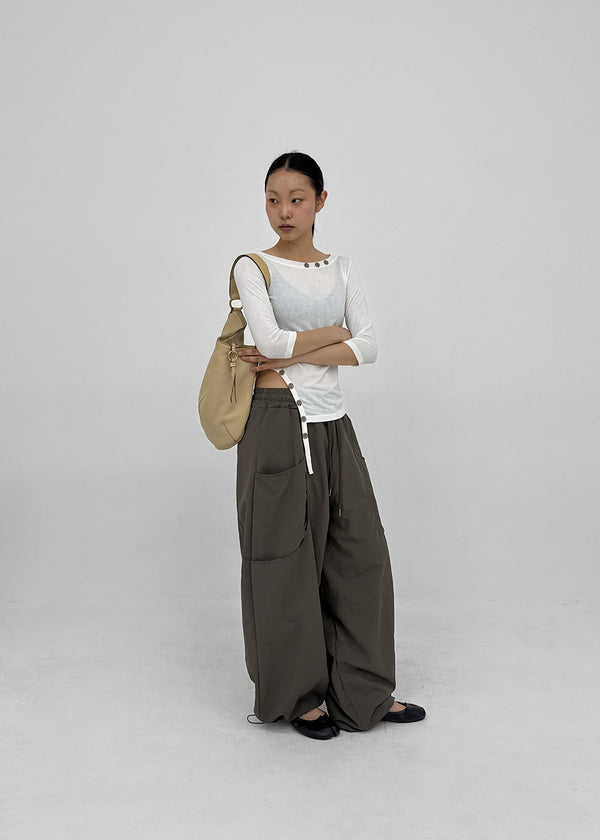(UNISEX) Whittle Nylon Cut-out Wide Elastic Pants