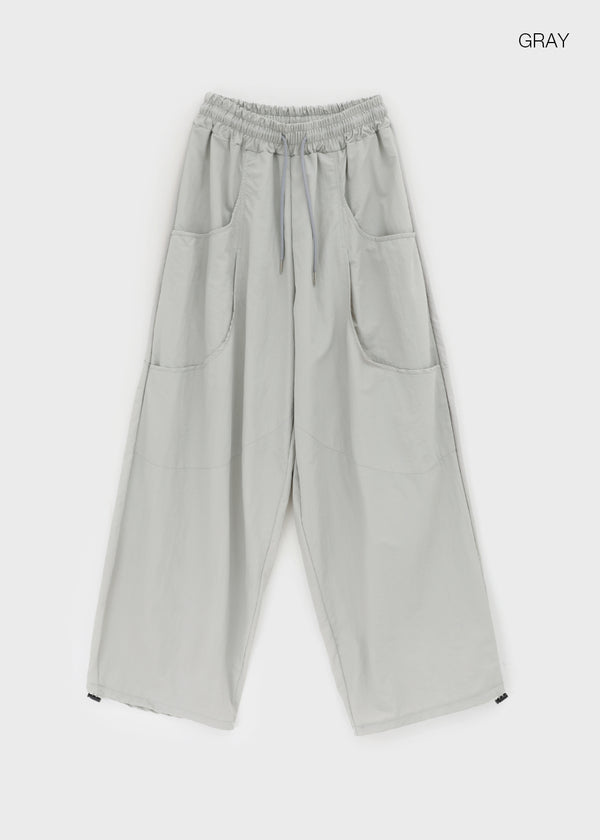 (UNISEX) Whittle Nylon Cut-out Wide Elastic Pants