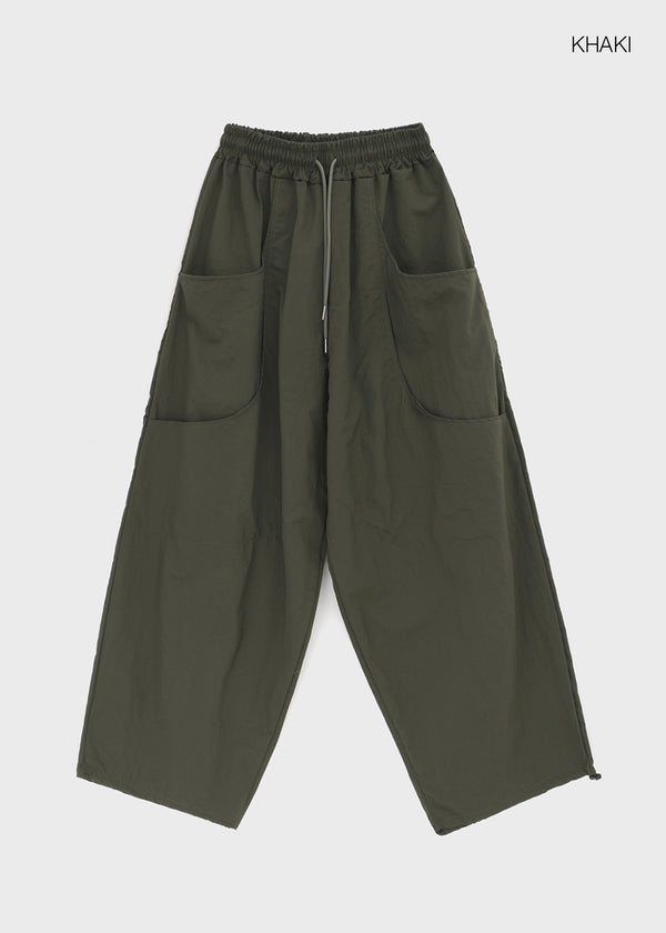 (UNISEX) Whittle Nylon Cut-out Wide Elastic Pants