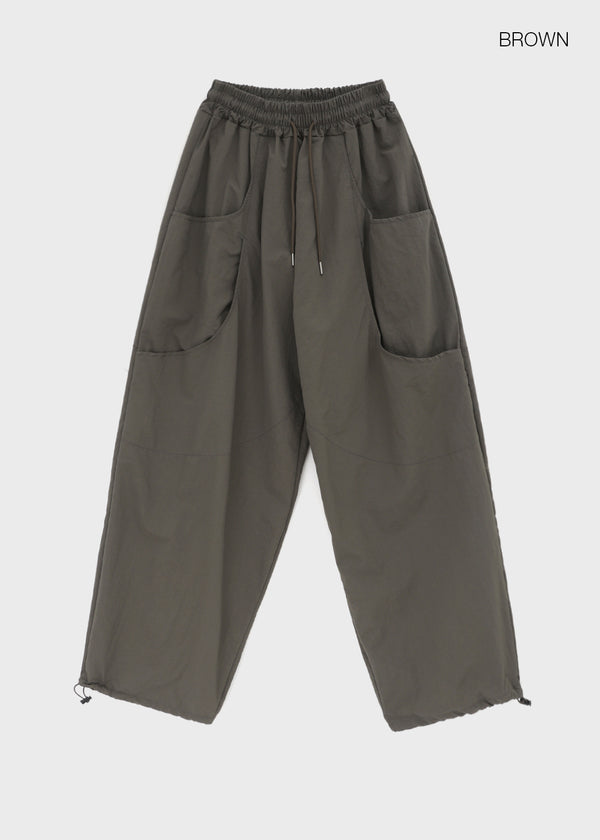 (UNISEX) Whittle Nylon Cut-out Wide Elastic Pants