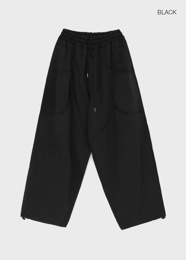 (UNISEX) Whittle Nylon Cut-out Wide Elastic Pants