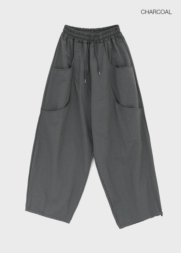 (UNISEX) Whittle Nylon Cut-out Wide Elastic Pants