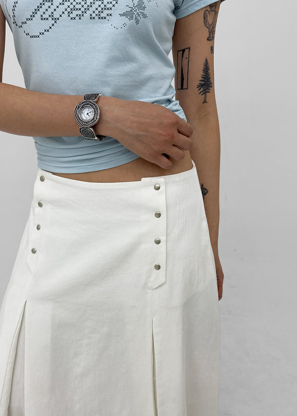 Romsha Snap Button Pintuck Midi Skirt