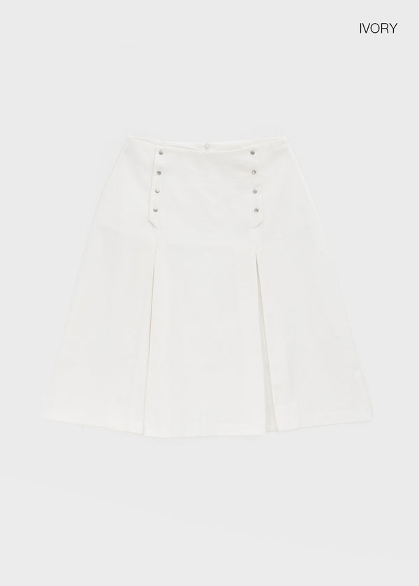 Romsha Snap Button Pintuck Midi Skirt