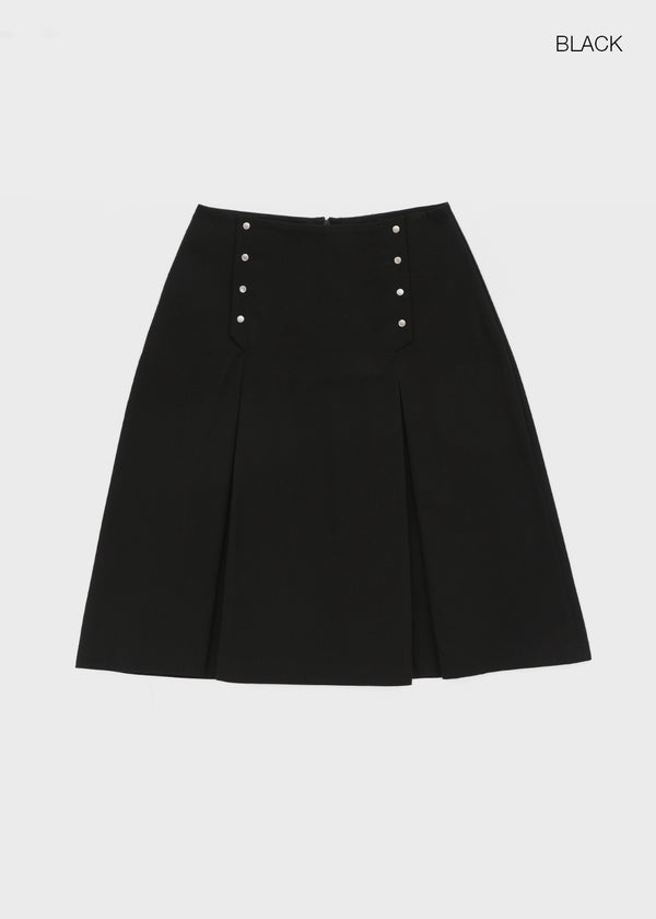 Romsha Snap Button Pintuck Midi Skirt