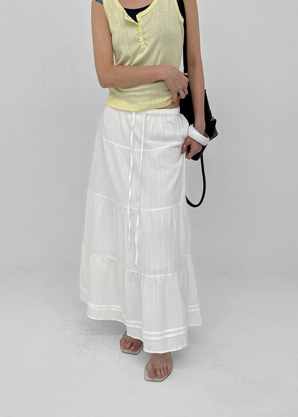Roheven Banded Tiered Long Skirt
