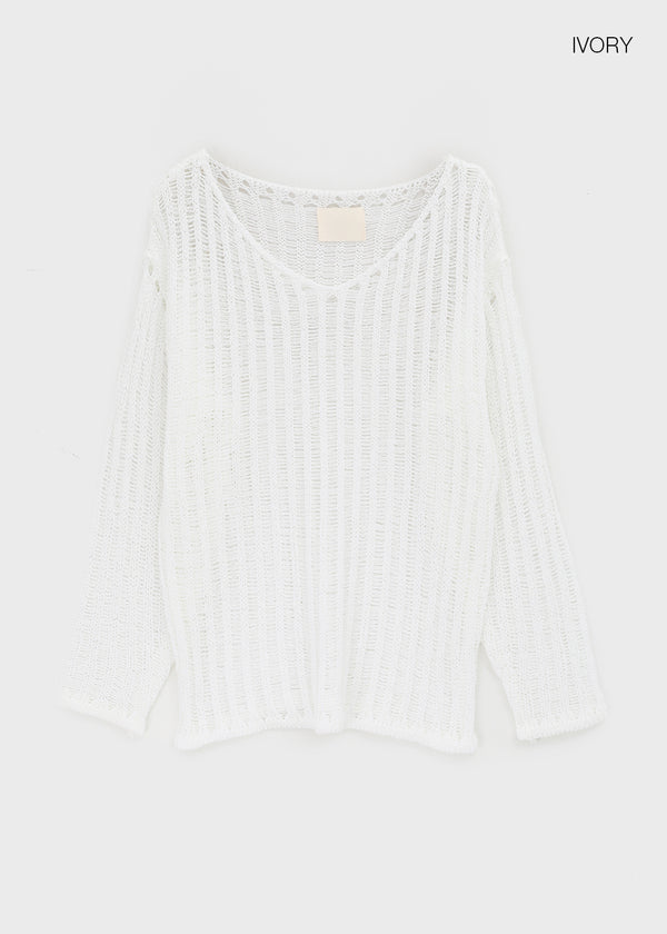 Seifi Punching Deep V-neck Summer Knit