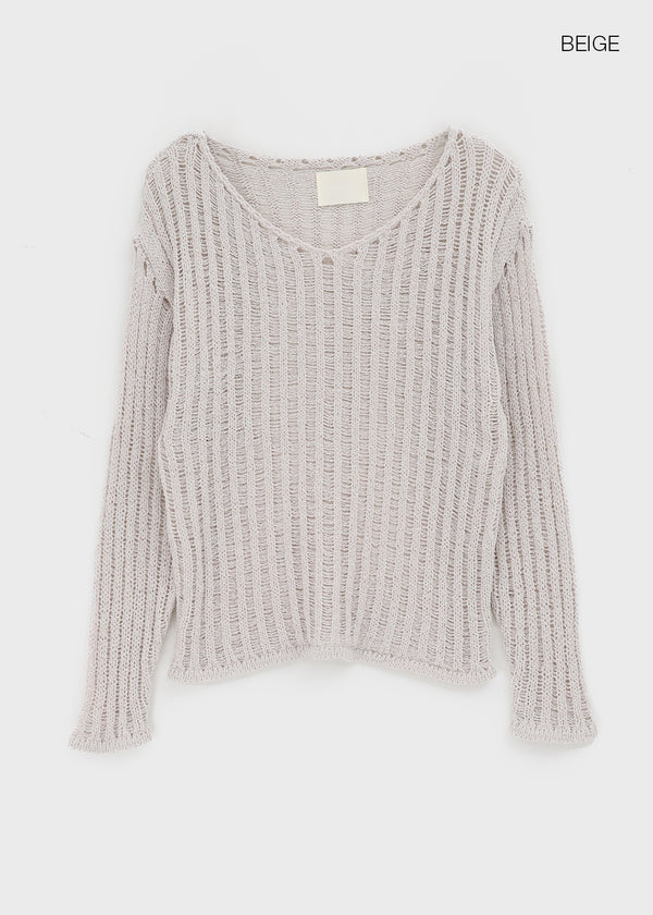 Seifi Punching Deep V-neck Summer Knit