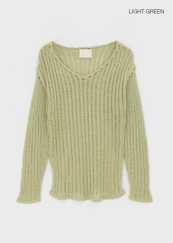 Seifi Punching Deep V-neck Summer Knit