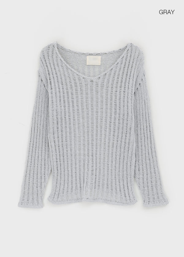 Seifi Punching Deep V-neck Summer Knit