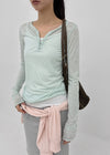 Pook Hook Henley Neck Vintage Summer Tencel Long Sleeve Tee