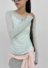 Pook Hook Henley Neck Vintage Summer Tencel Long Sleeve Tee