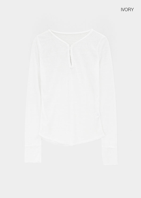 Pook Hook Henley Neck Vintage Summer Tencel Long Sleeve Tee
