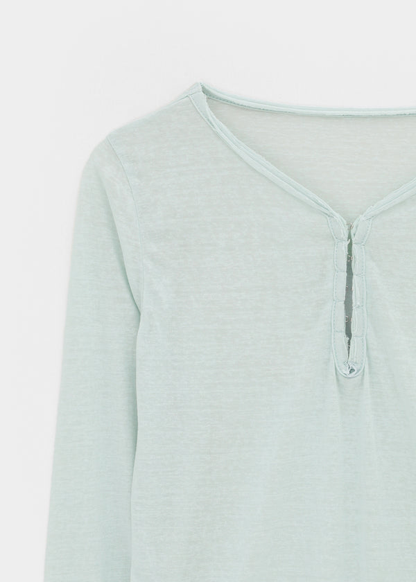 Pook Hook Henley Neck Vintage Summer Tencel Long Sleeve Tee
