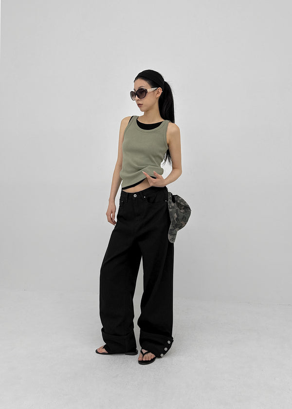 Ponhi Button Wide Cotton Pants