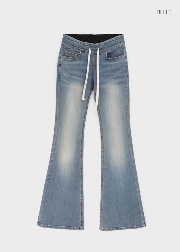 Comonut Banding Washed Bootcut Denim Pants