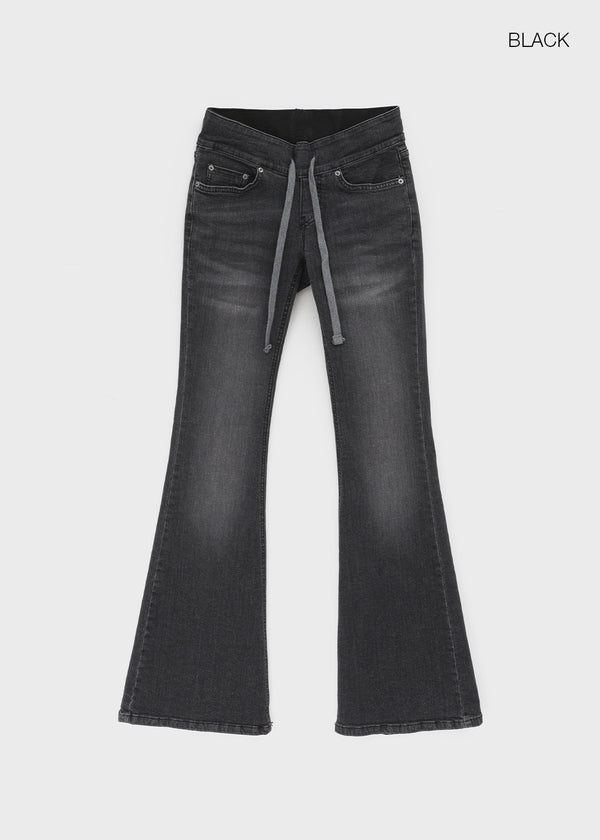 Comonut Banding Washed Bootcut Denim Pants