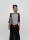 Half-tie Shirring Color-block Raglan 3/4 Sleeve Tee