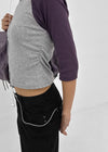 Half-tie Shirring Color-block Raglan 3/4 Sleeve Tee
