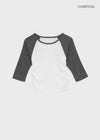 Half-tie Shirring Color-block Raglan 3/4 Sleeve Tee