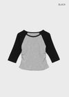 Half-tie Shirring Color-block Raglan 3/4 Sleeve Tee