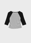 Half-tie Shirring Color-block Raglan 3/4 Sleeve Tee