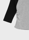 Half-tie Shirring Color-block Raglan 3/4 Sleeve Tee