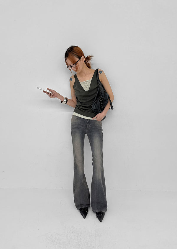 Cellom Back Pocket Slim Washed Bootcut Denim Pants