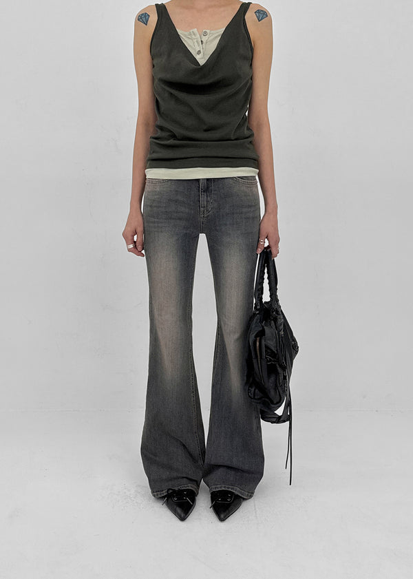Cellom Back Pocket Slim Washed Bootcut Denim Pants
