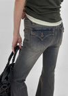 Cellom Back Pocket Slim Washed Bootcut Denim Pants