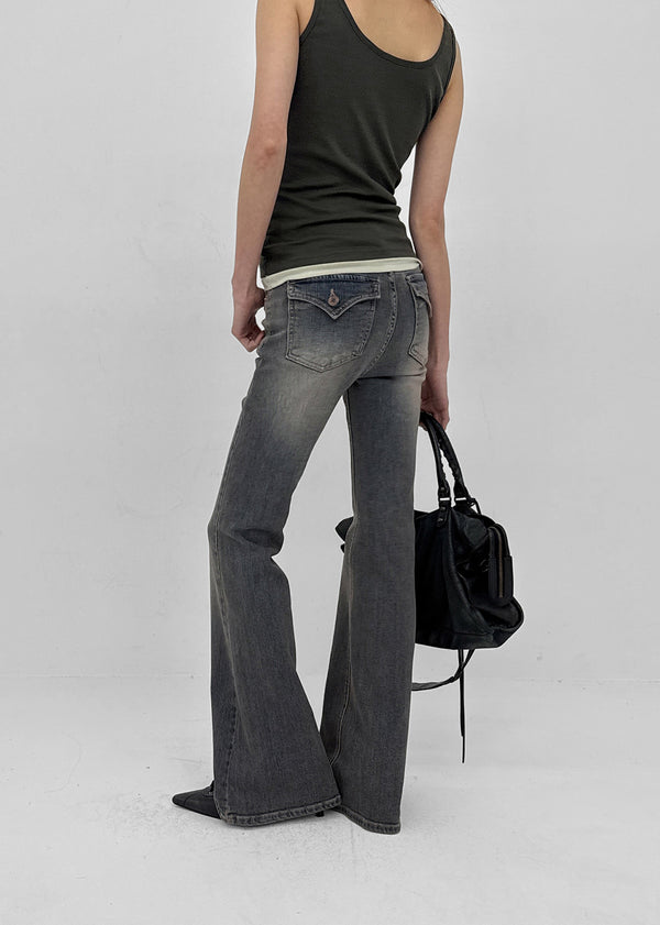 Cellom Back Pocket Slim Washed Bootcut Denim Pants